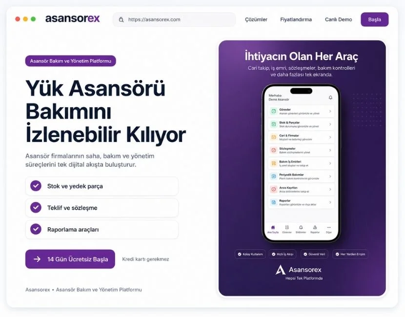 Asansorex.com Yük Asansörü Bakımını İzlenebilir Kılıyor